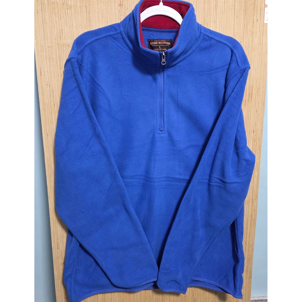 Stone Mountain Mens‎ Fleece Quarter Zip Pullover Blue Red Trim Size L New Tag